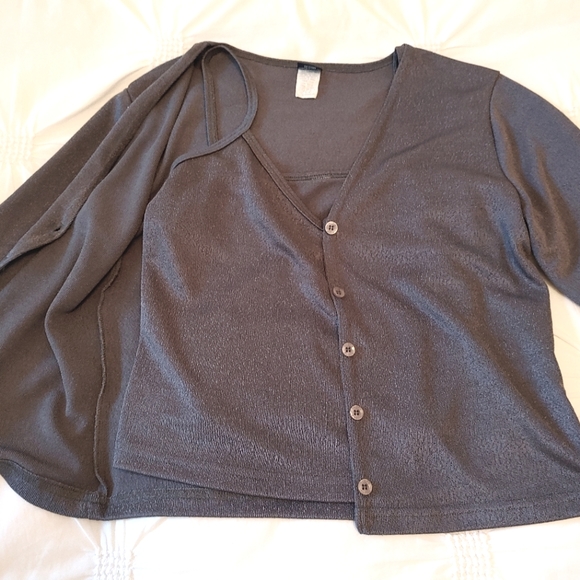 Whisper Y2k slate grey stretchy button down cardigan & cropped tank set. Size L - Picture 8 of 14